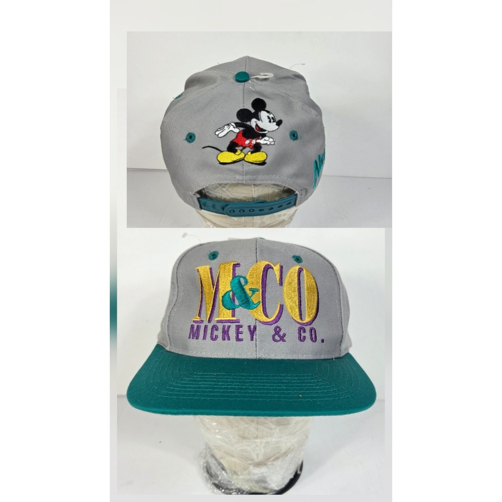 Vtg 90s Mickey Mouse Disney Color Block Spell Out Mickey & Co SnapBack Hat Nwot